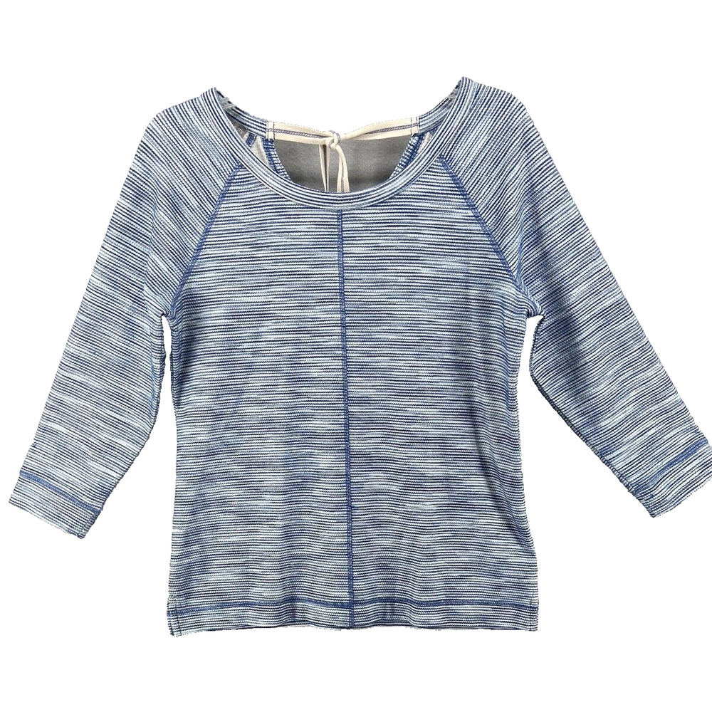 T by‎ Talbots Sweatshirt Womens MP Blue Black Velour Striped Pullover Mock Neck